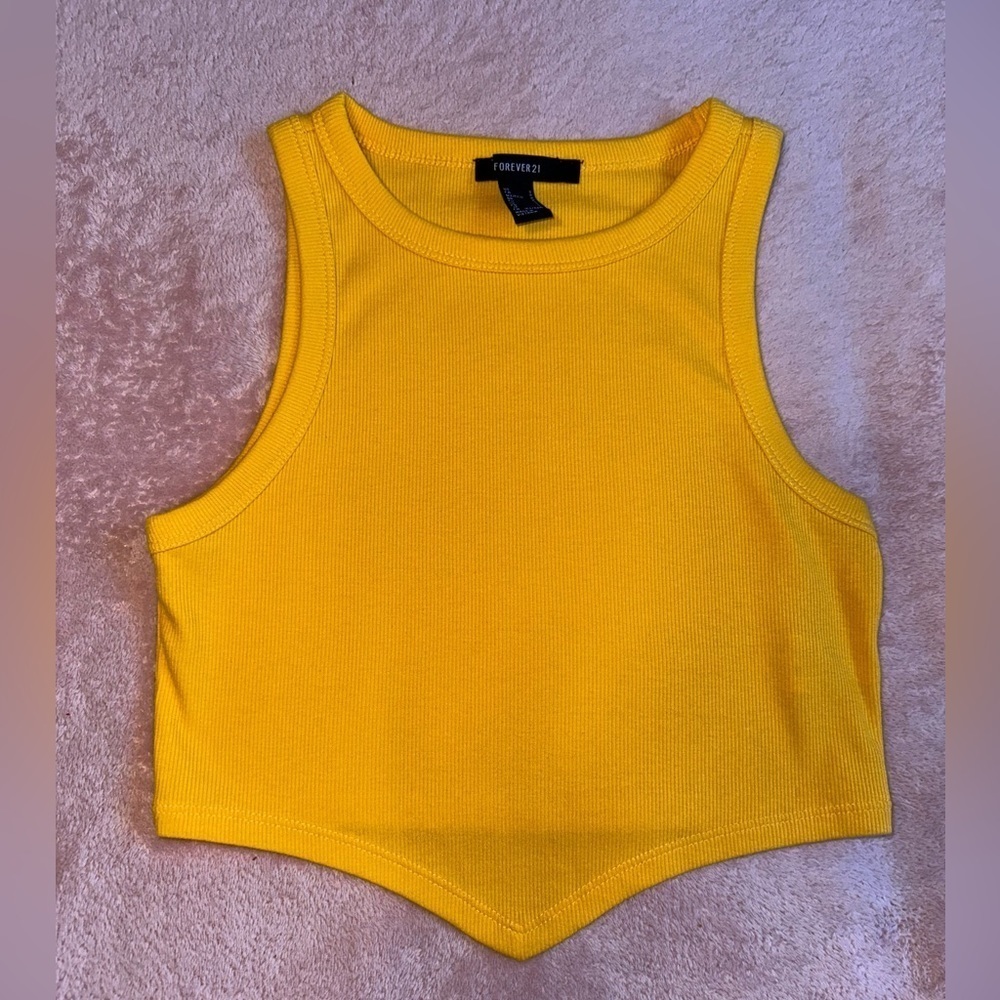 Forever21 Women's Mustard Yellow Crop V Tank Top Size Small
